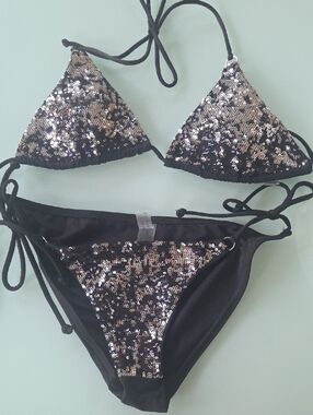 Victoria's Secret Black Sequin Triangle Bikini